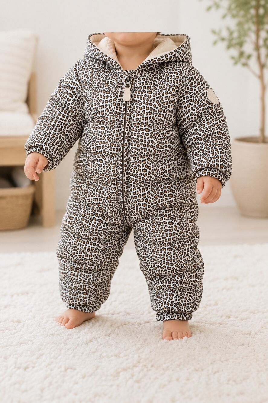 babyGap Leopard Print Fleece Lined Snowsuit 6-12M Winter Bunting